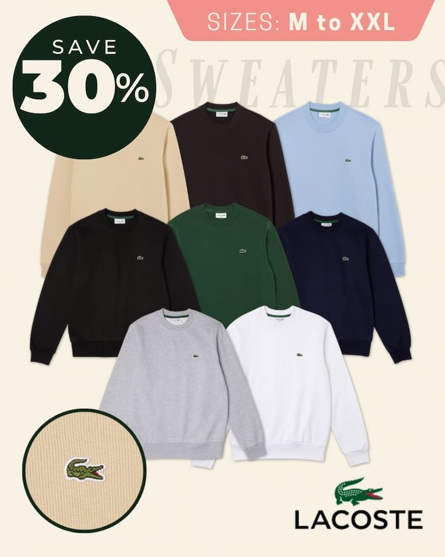 Lacoste Mens 2026 Organic Brushed Cotton Fleece Sweater