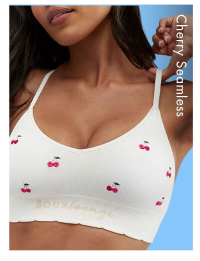 Ribbed seamless cherry embroidered bralette