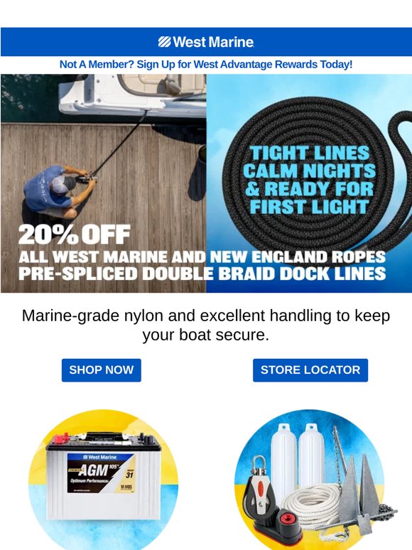 Save BIG on Dock Lines, Batteries, Fenders & More