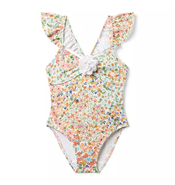 Image of Recycled Floral Ruffle Rosette Swimsuit