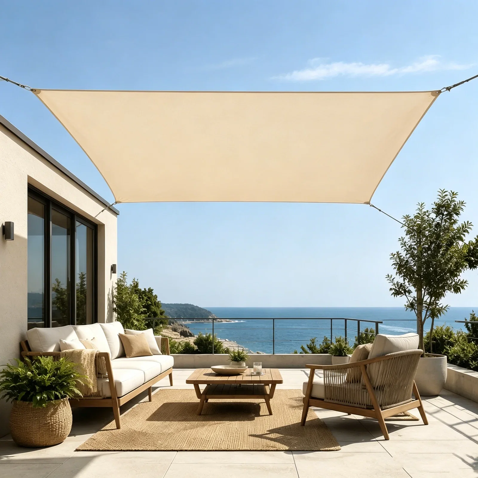 Heavy Duty Steel Cable HDPE Breathable Rectangle Sun Shade Sail – Straight Edges, No Curves