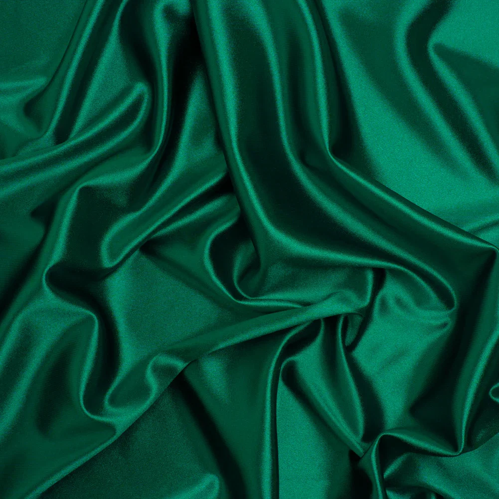 Image of Satin-Faced Stretch Polyester Tricot - Emerald Green - Designer Deadstock