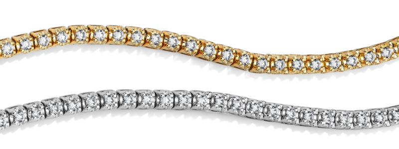 White and yellow gold diamond tennis jewelry.
