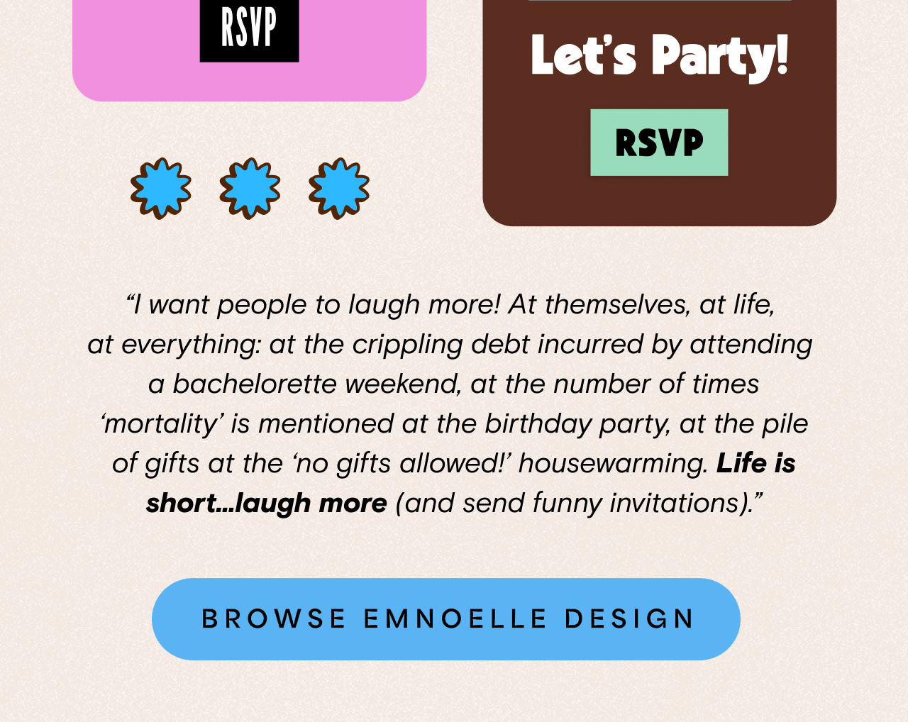 Let's Party! RSVP. BROWSE EMNOELLE DESIGN