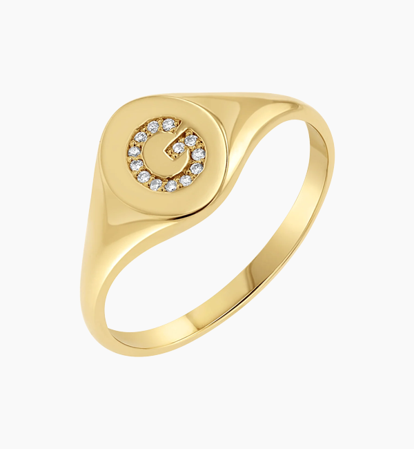 Diamond Signet Initial Letter Ring