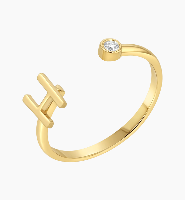 Solid Initial Letter Ring with Birthstone