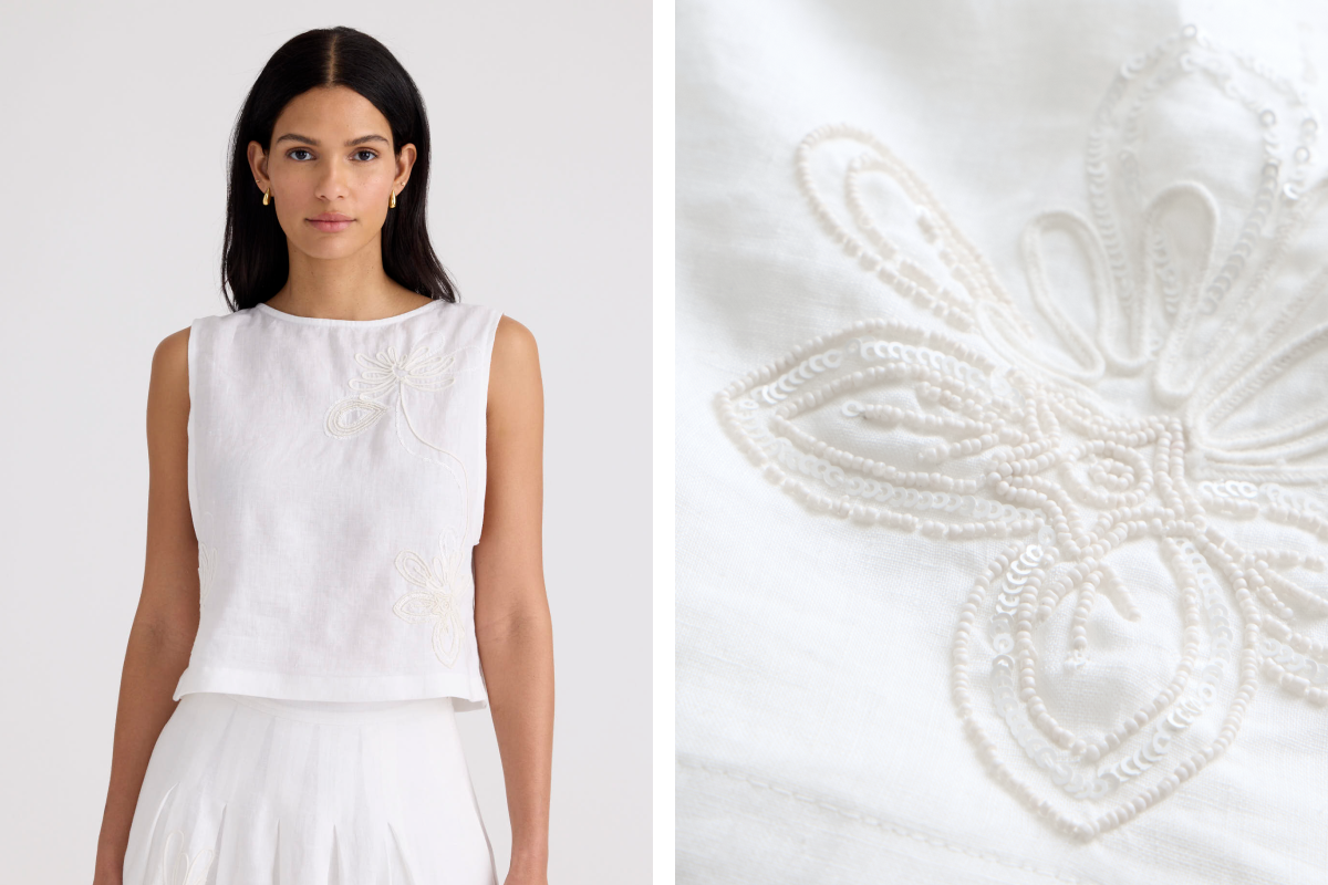 Unsubscribed Embellished Linen Top