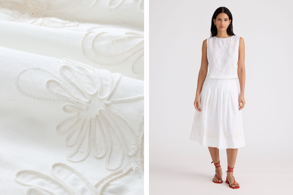 Unsubscribed Embellished Linen Midi Skirt