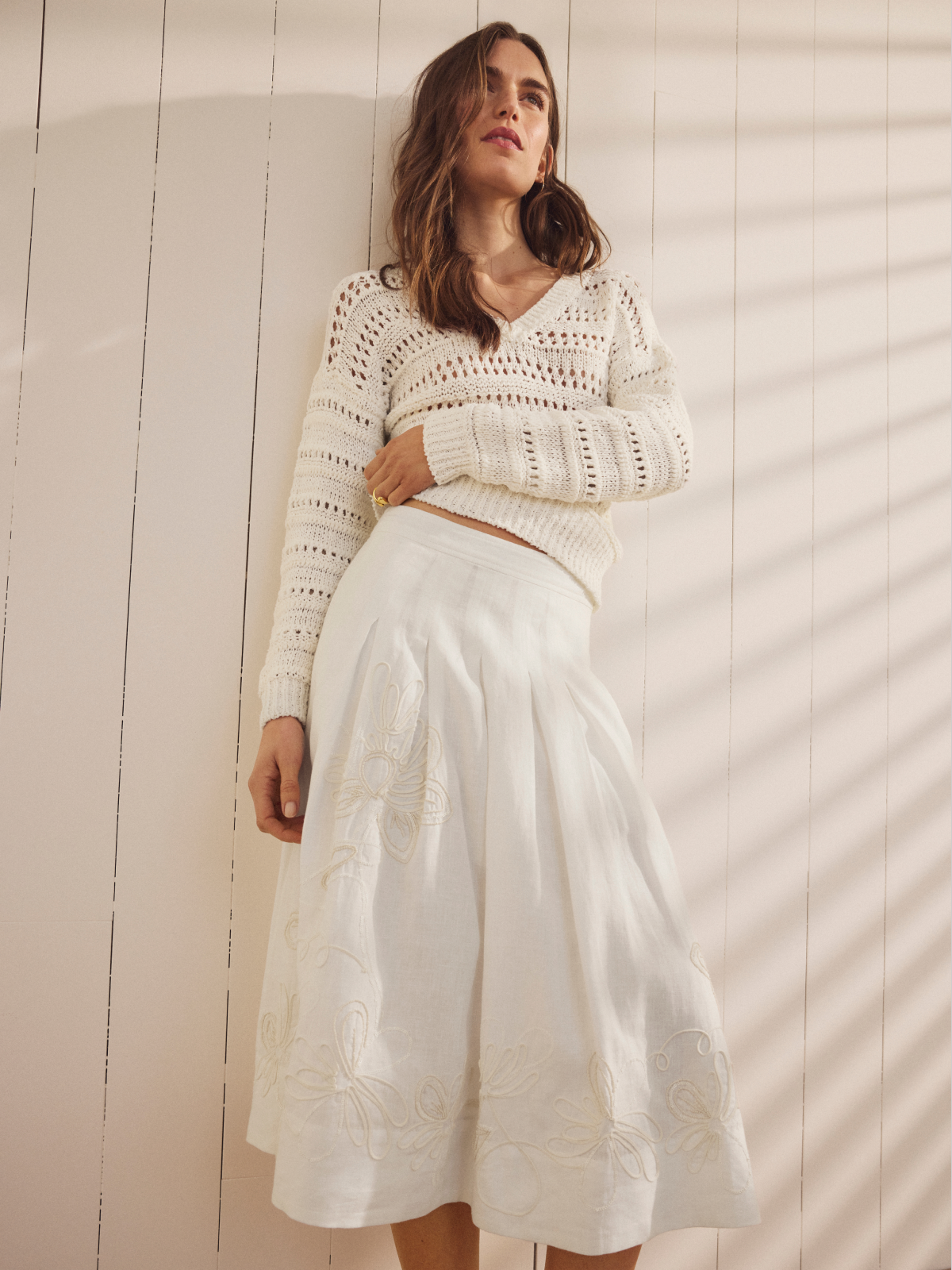 Unsubscribed Embellished Linen Midi Skirt