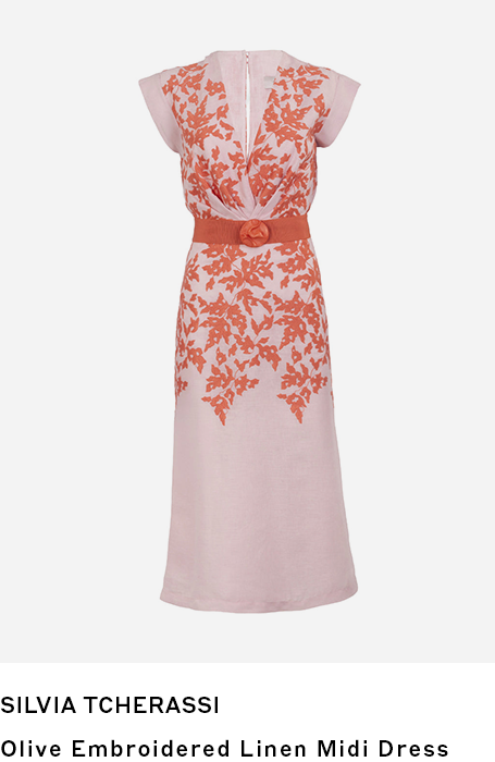 Silvia Tcherassi | Olive Embroidered Linen Midi Dress