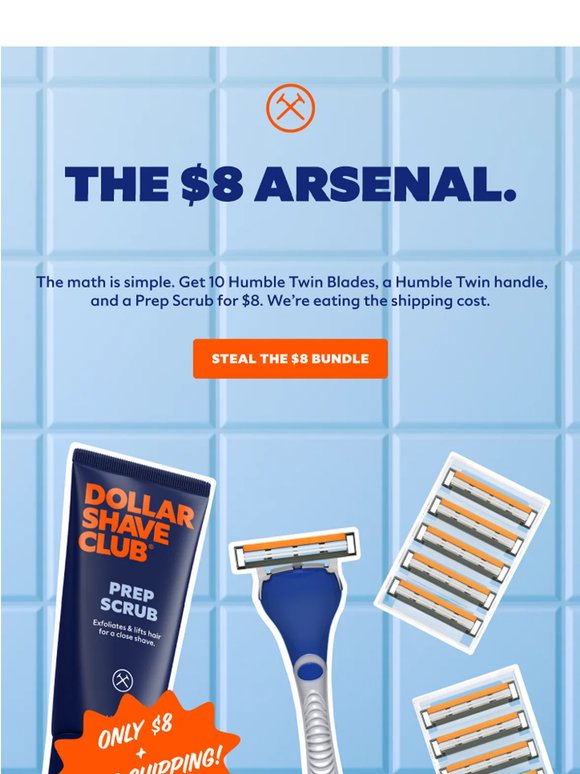 Razor, blades, the $8 prep scrub kit.
