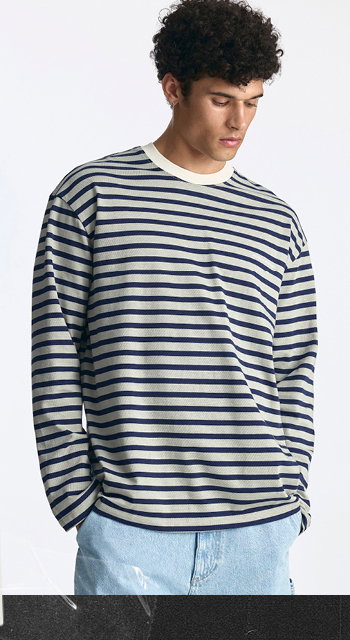 Men's Logo Long Sleeve Striped T-Shirt Navy Stripe