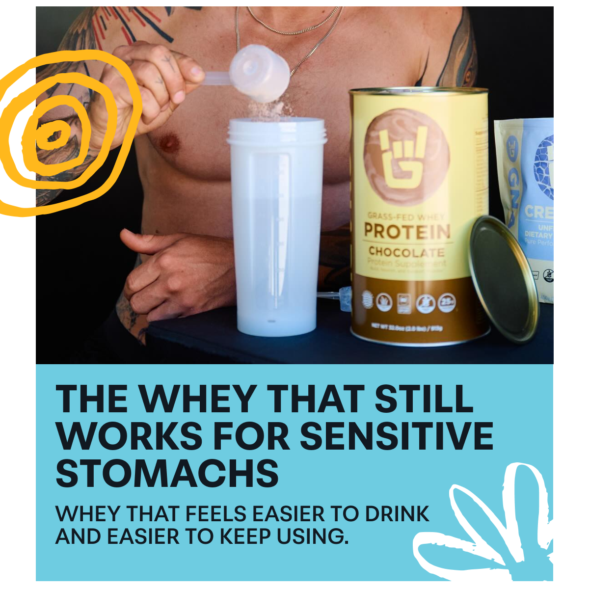 The Whey That Still Works for Sensitive Stomachs. Whey that feels easier to drink and easier to keep using.