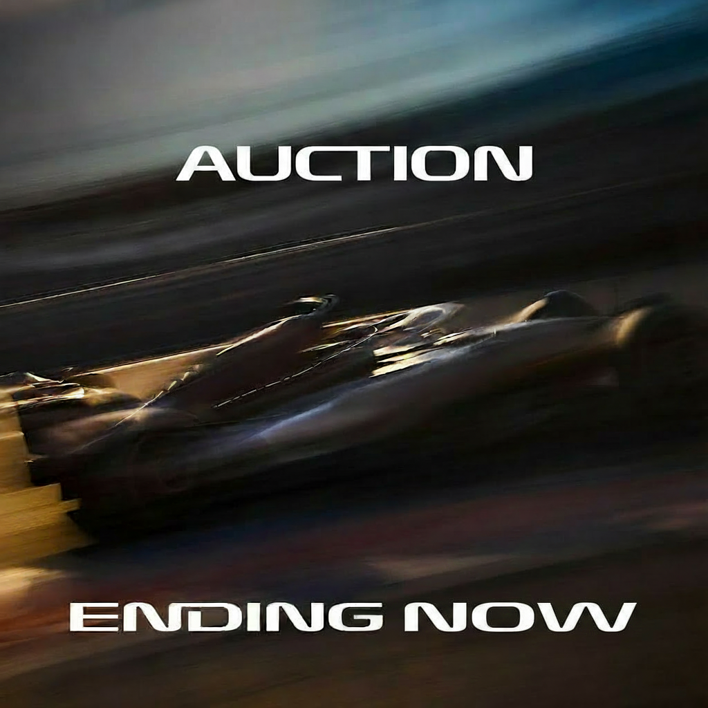 Auction ending now with a blurred image of race cars.