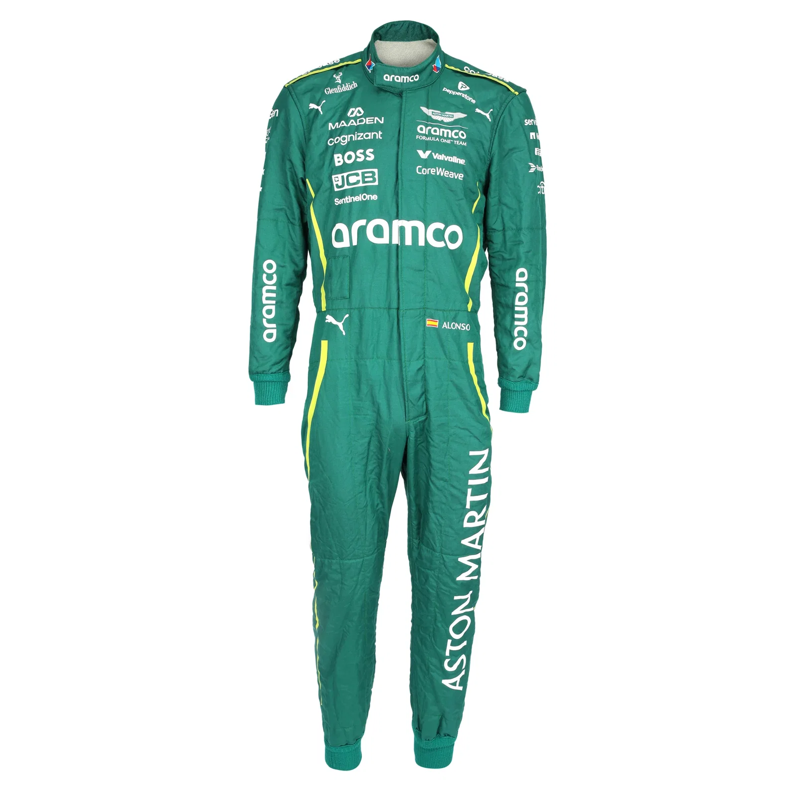 Image of Auction LOT 003 - Fernando Alonso Aston Martin Aramco F1 ® Team 2025 Grand Prix Used Race Suit - British GP