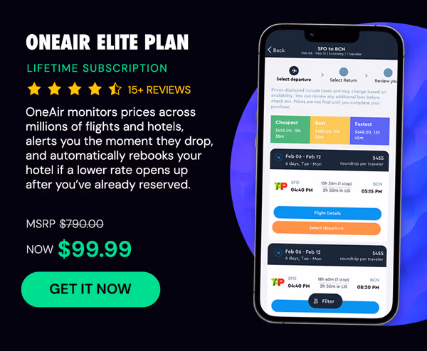 OneAir Elite Plan: Lifetime Subscription (Save Big on Flights, Hotels & More)
