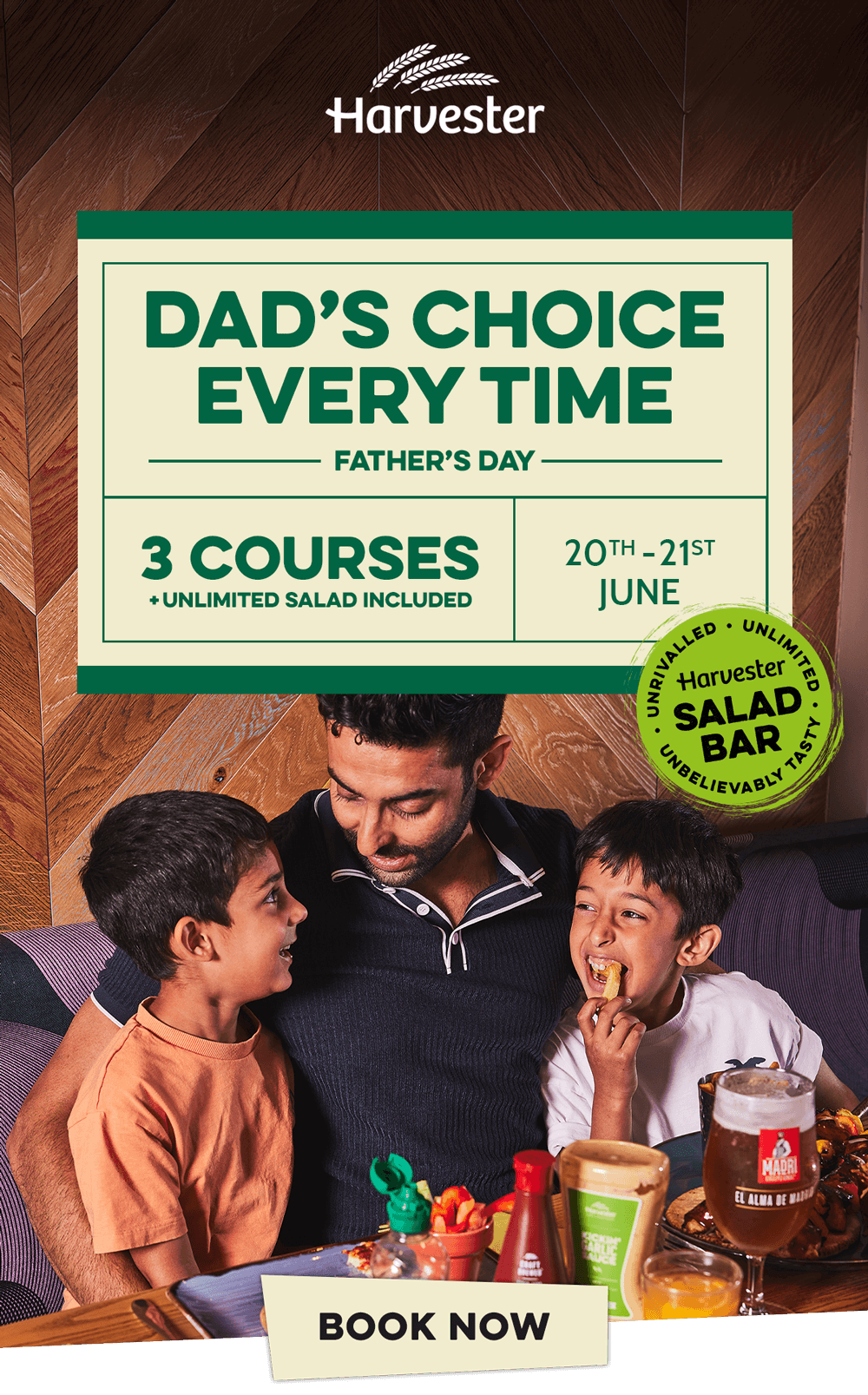 Book a table for Father's Day 2026 and treat him to a 3-Course Menu filled with all his favourites. Join us from 20th-21st June.