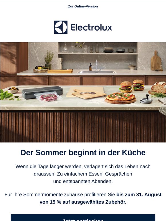 15 % auf Sommerzubehör. Ihr Electrolux Moment.
