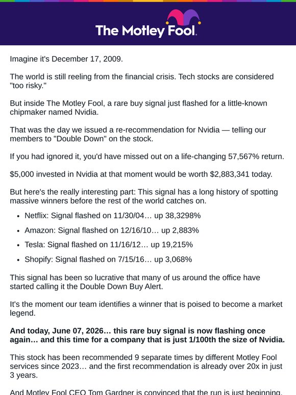 Motley Fool Issues Double Down Buy Alert