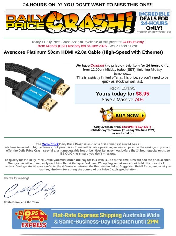 PRICE CRASH: Avencore Platinum 50cm HDMI v2.0a Cable - SAVE 74%