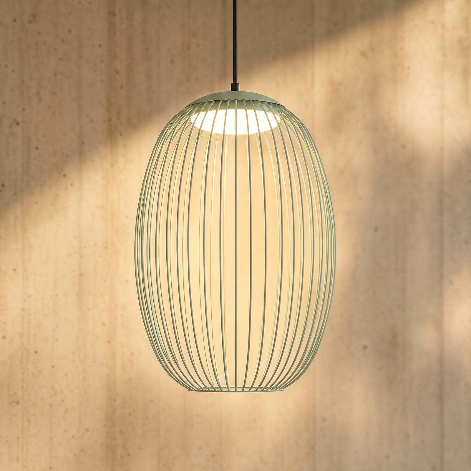 Lampára colgante exterior LED Lucande Richi, verde, 40 cm, atenuable