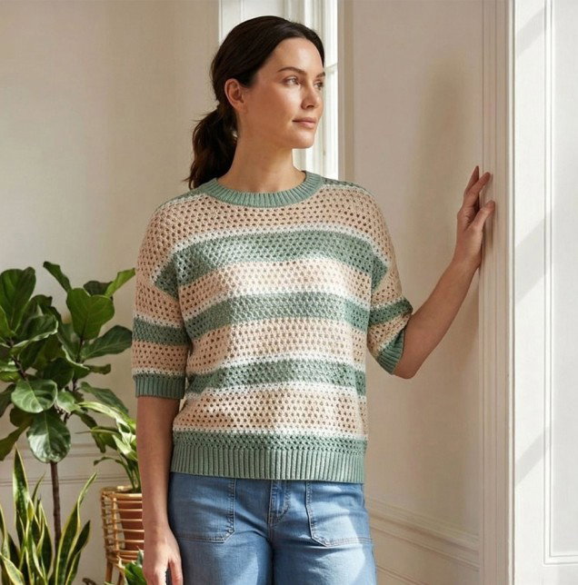 Ladies Betty & Co Stripe Cotton-Rich Open Knit Jumper