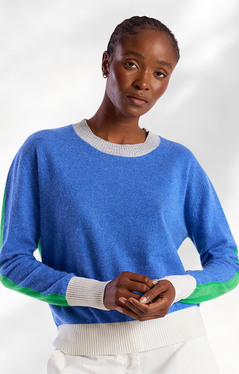 Ladies Brodie Cashmere Summer Colour Block Crew Neck