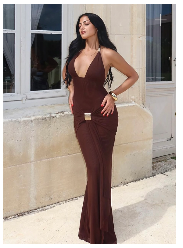 Miyah Halter Maxi Dress — Brown