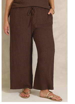 EVANS Curve Chocolate Brown Crinkle Wide Leg Trousers