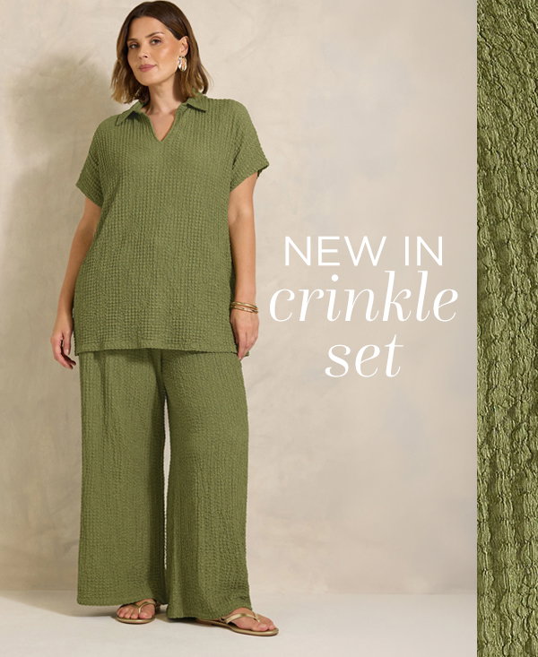 EVANS Curve Khaki Green Crinkle Short Sleeve Top