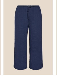 EVANS Curve Navy Blue Crinkle Wide Leg Trousers