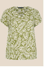 EVANS Curve Green Leaf Print Crinkle Blouse