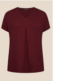 EVANS Curve Berry Red Pleat Front Swing Top