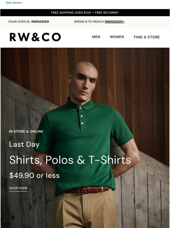 LAST DAY: Tees, Polos, and Shirts at $49.90 or less