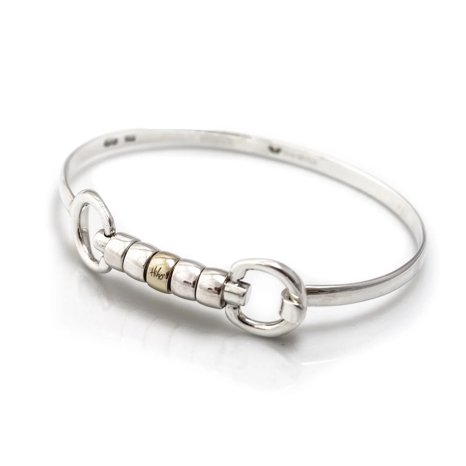 Image of Exclusive Sterling Silver & Solid 9ct Yellow Gold Cherry Roller Snaffle Bangle