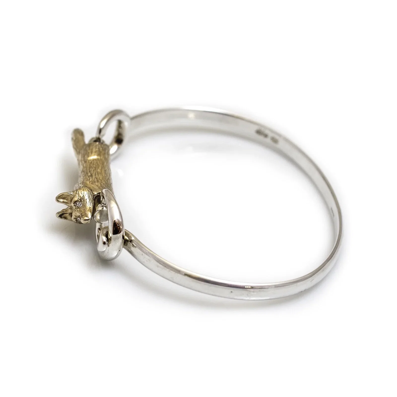 Image of Exclusive Sterling Silver & Solid 9ct Gold Foxy Bangle With Diamond Eyes