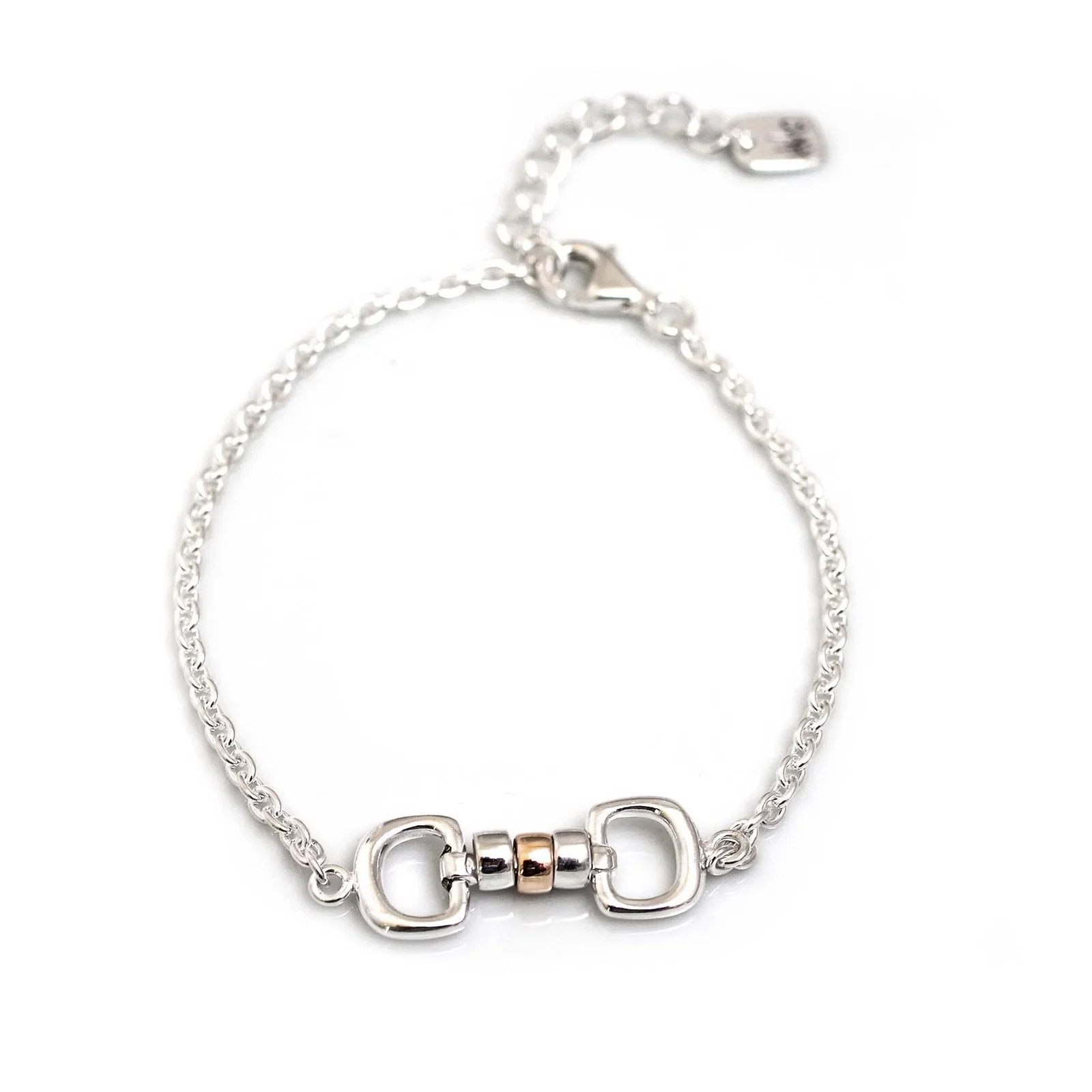 Image of Exclusive Sterling Silver & 9ct Rose Gold Cherry Roller Snaffle Fob Bracelet