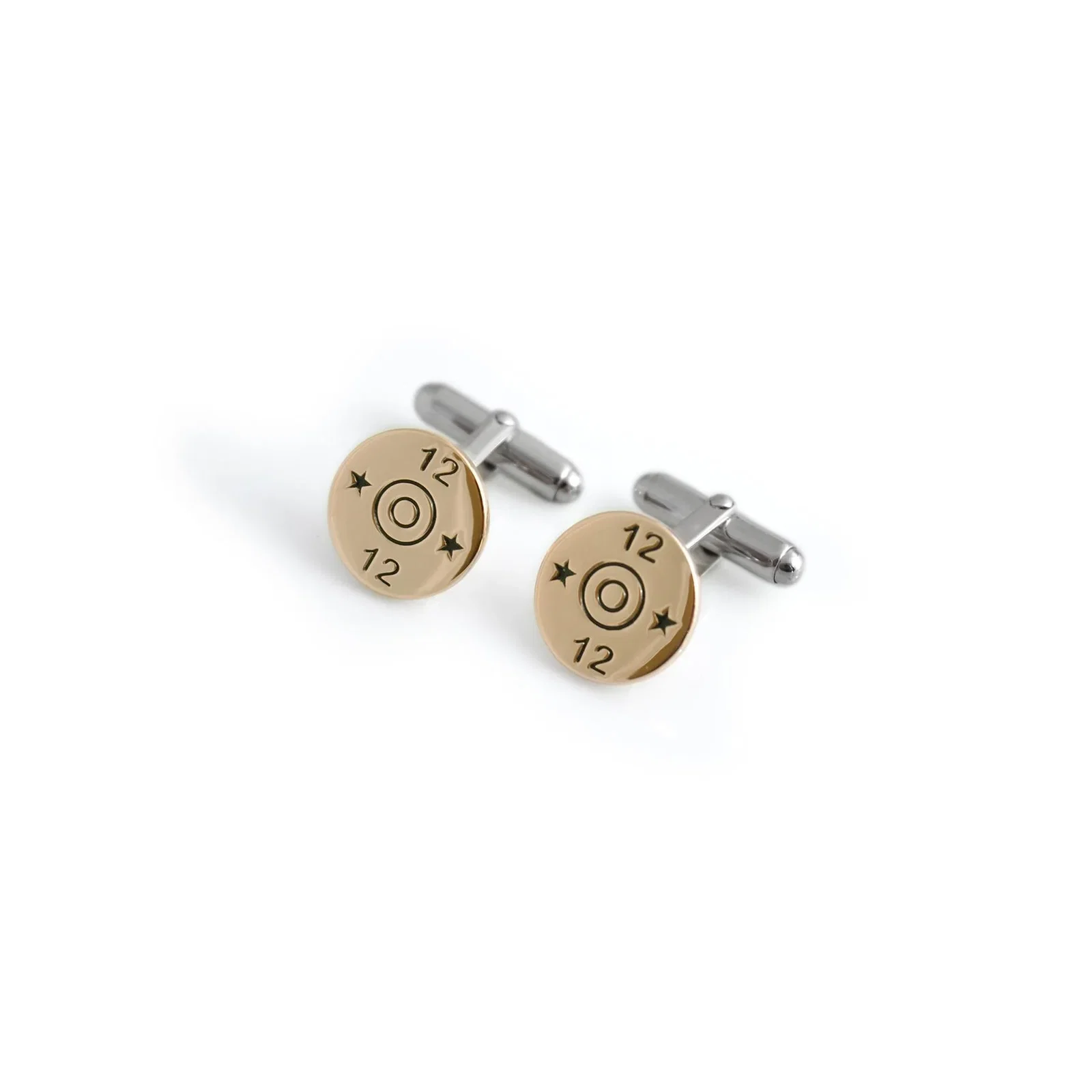 Image of Exclusive Sterling Silver & 18ct Gold Plate 12 Bore Cartridge Top Cufflinks