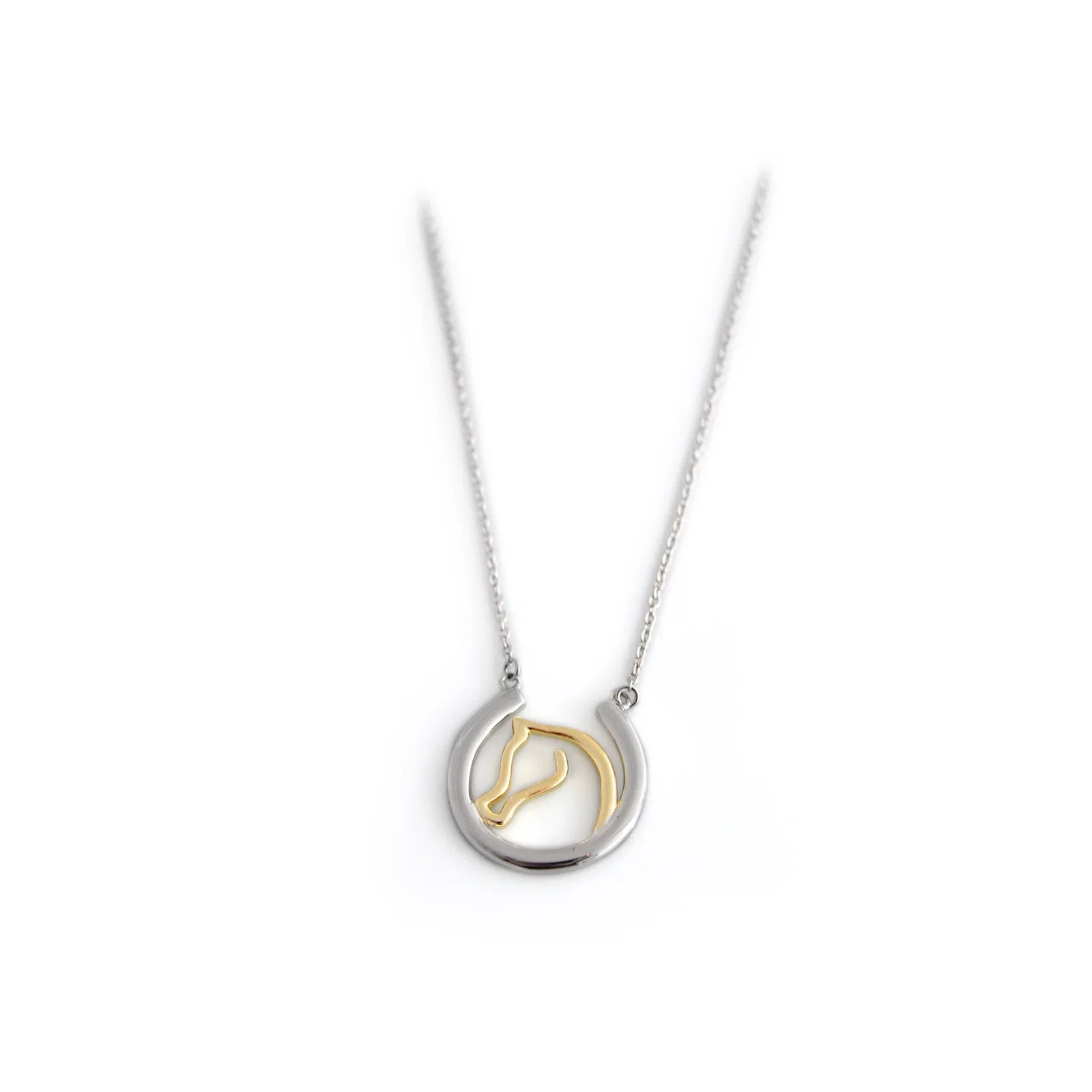 Image of Sterling Silver & 18ct Gold Plated Horse Head Horseshoe Necklace