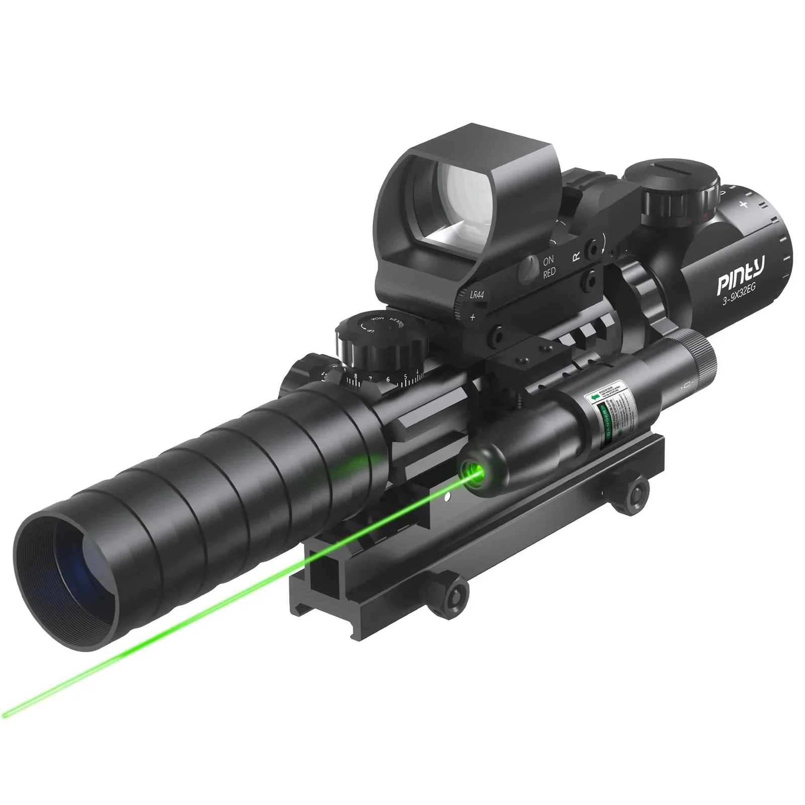 Pinty Nova 3-in-1 3-9x32 SFP Rifle Scope Combo, Green Laser