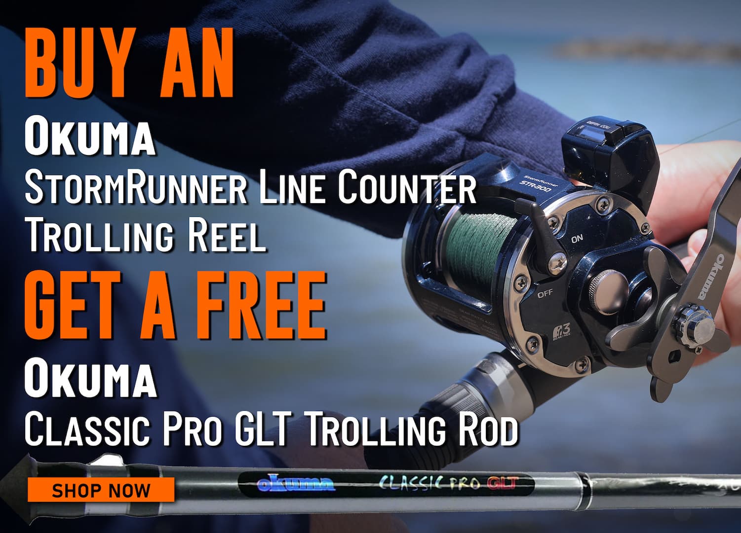 Buy an Okuma StormRunner Line Counter Trolling Reel Get a Free Okuma Classic Pro GLT Trolling Rod Shop Now