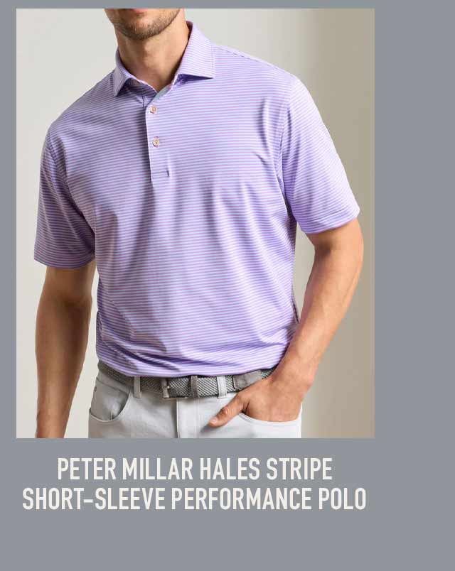 Peter Millar Hales Stripe Short-Sleeve Performance Polo in lavender stripe