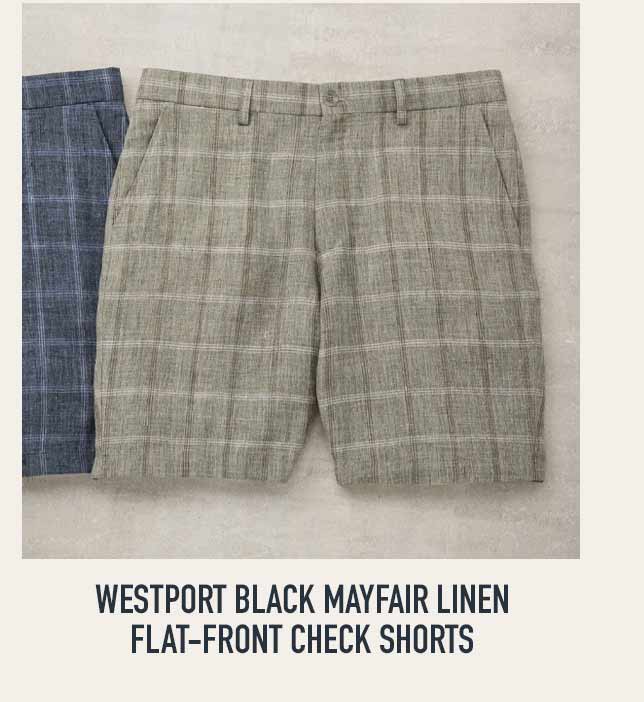 Westport Black Mayfair Linen Flat-Front Check Shorts in gray linen check
