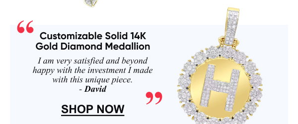 Customizable Solid 14K Gold Men's Diamond Medallion Initial Pendant 2 Carat