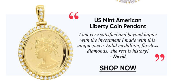 US Mint American Liberty 1oz Gold Coin Pendant w Diamond Bezel 2ct 2017