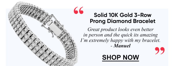 Solid 10K Gold 3-Row Prong Diamond Bracelet For Men 1.85ct