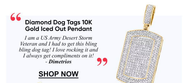 Diamond Dog Tags 10K Gold Iced Out Small Dog Tag Pendant by Luxurman