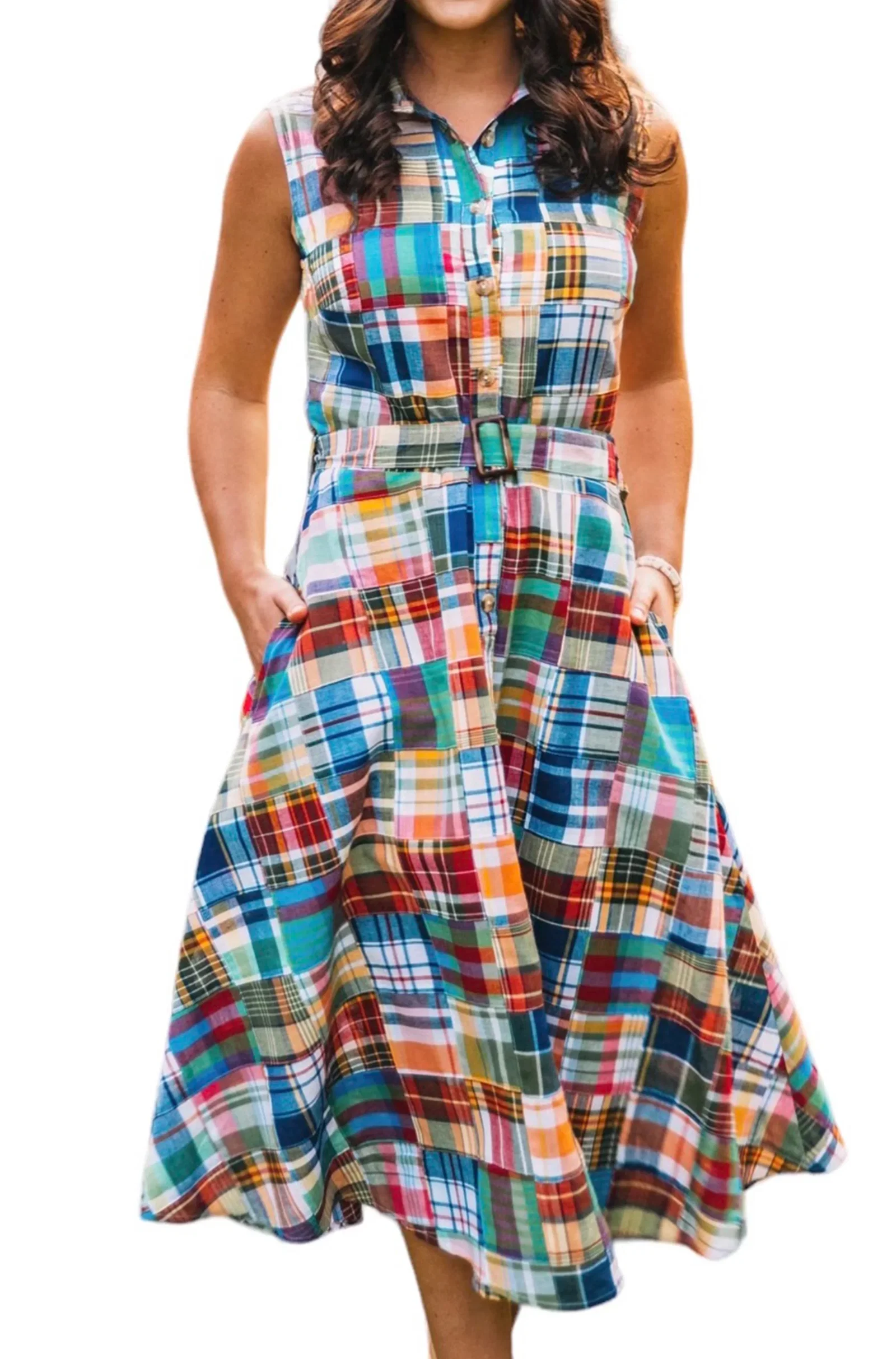 Image of Montauk Patchwork Madras Shirtdress