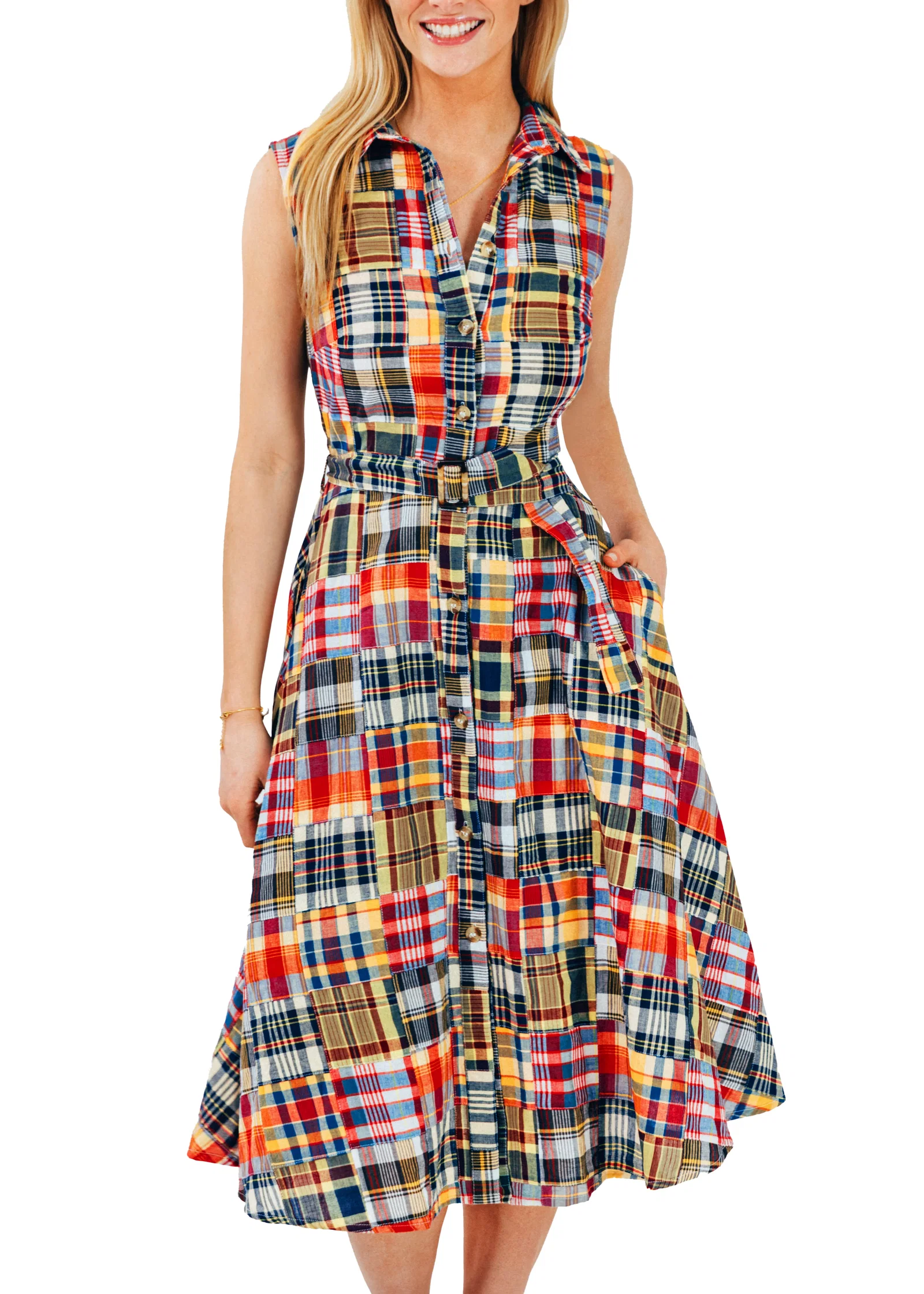Image of Jacqueline Patchwork Madras Shirtdress