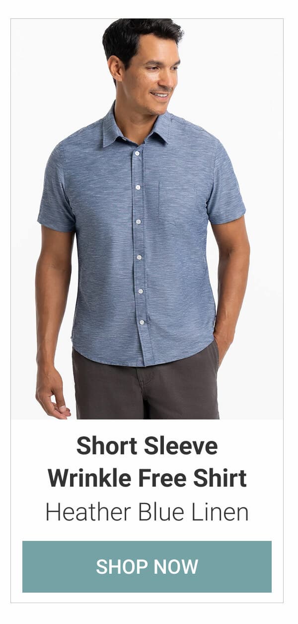 Heather Blue Linen Short Sleeve Wrinkle Free Shirt